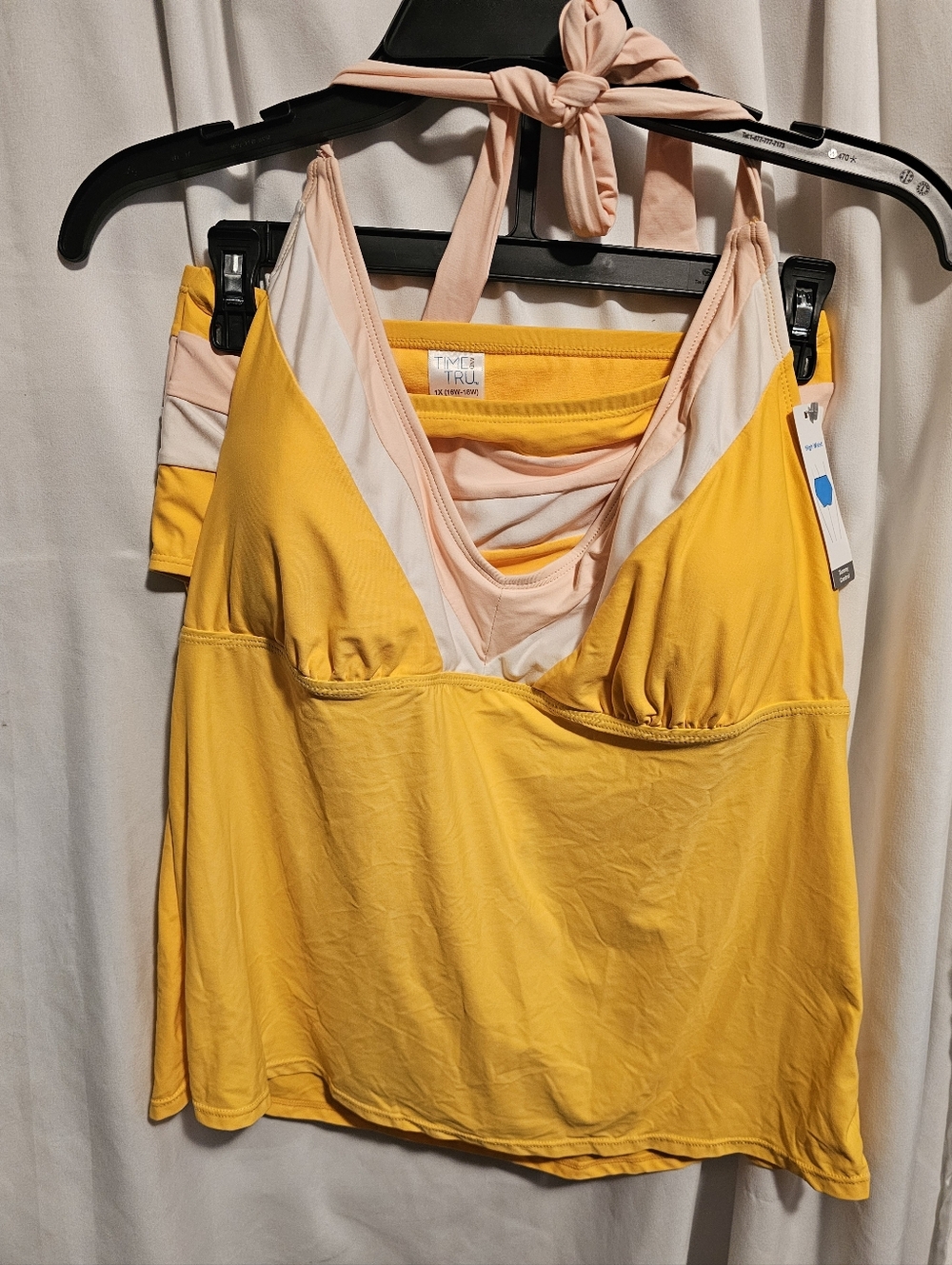 New Time and Tru Yellow & Blush Halter Tankini Top And Bottoms  Sz. 1X Swimsuit